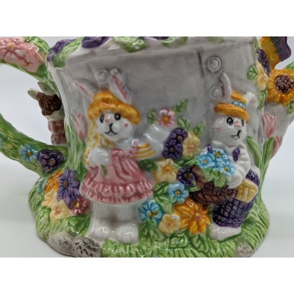 Spring Easter Watering Pot Ceramic Bunny Bunnies Garden Eggs Flowers - Picture 5 of 11